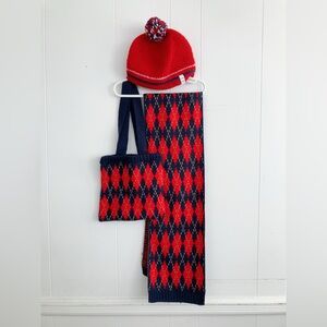 Winter Christmas knitted red hat scarf and bag set